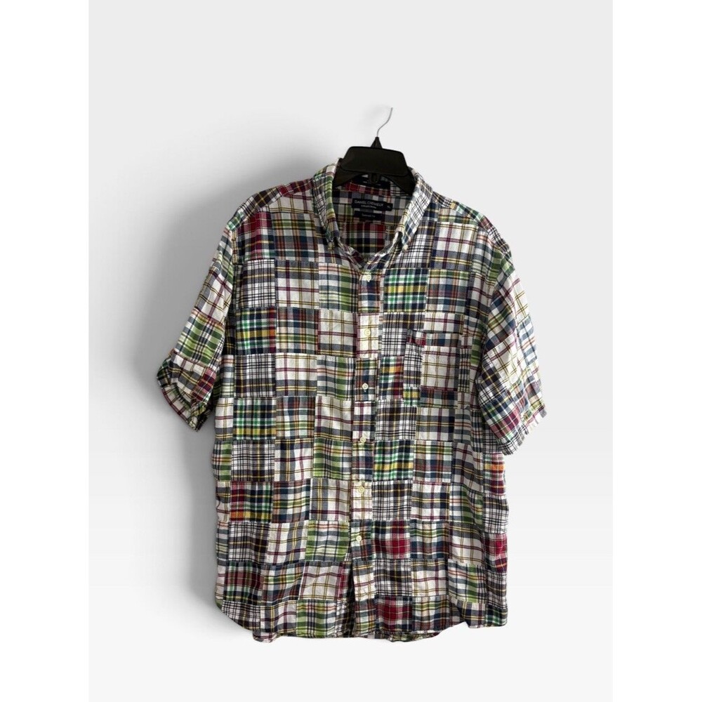 Daniel Cremieux Mens Shirt Button Down XL Patchwork Plaid Pocket Short Sleeve